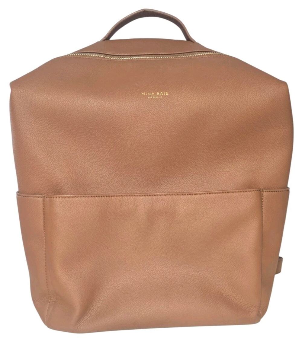 Mina Baie Stevie Large Leather Backpack Tan Diaper Work Laptop Travel